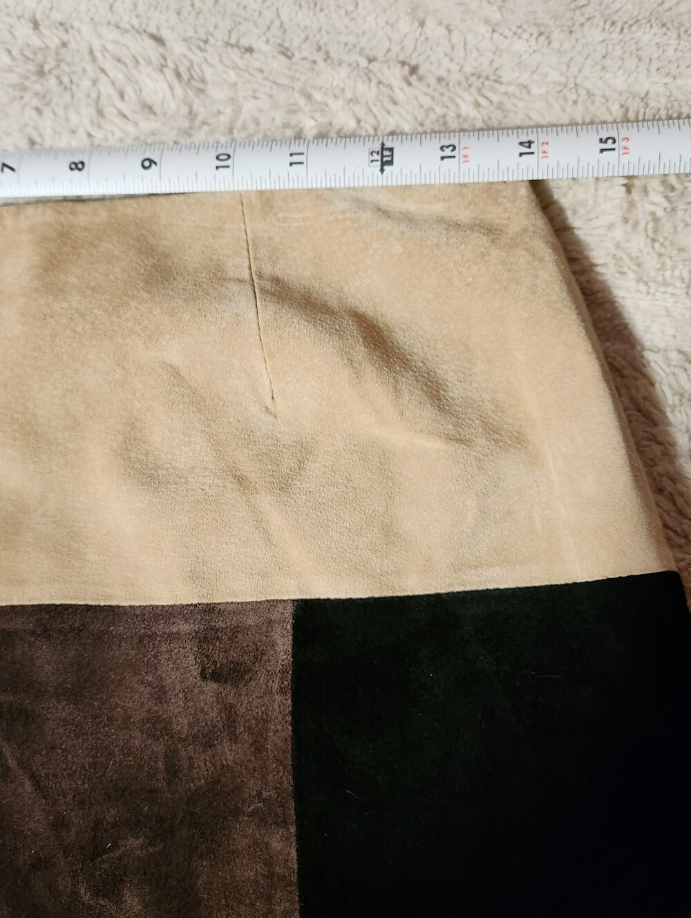 Vintage Alfani Suede Patchwork Mini Skirt 4 Boho Y2K Earthtone Leather A-Line - Picture 5 of 10